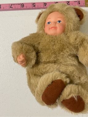 Plush Baby Doll in Light Brown Bear Outfit baby bear